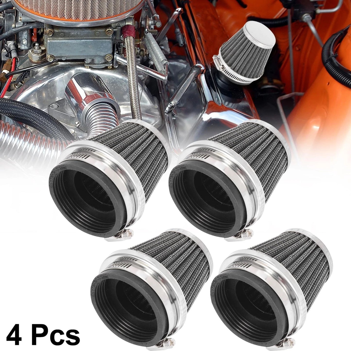 4pcs / 52mm / Motorcycle Air Filter Cleaner Round Tapered for Universal
