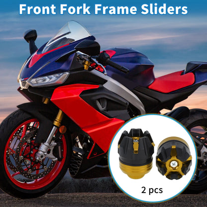 2 x Frame Sliders for Motorcycle Front Fork Protection Plastic Gold Tone