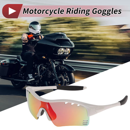 Motorcycle Riding Goggles Red Lens White Frame PC TPU Cycling Sunglasses