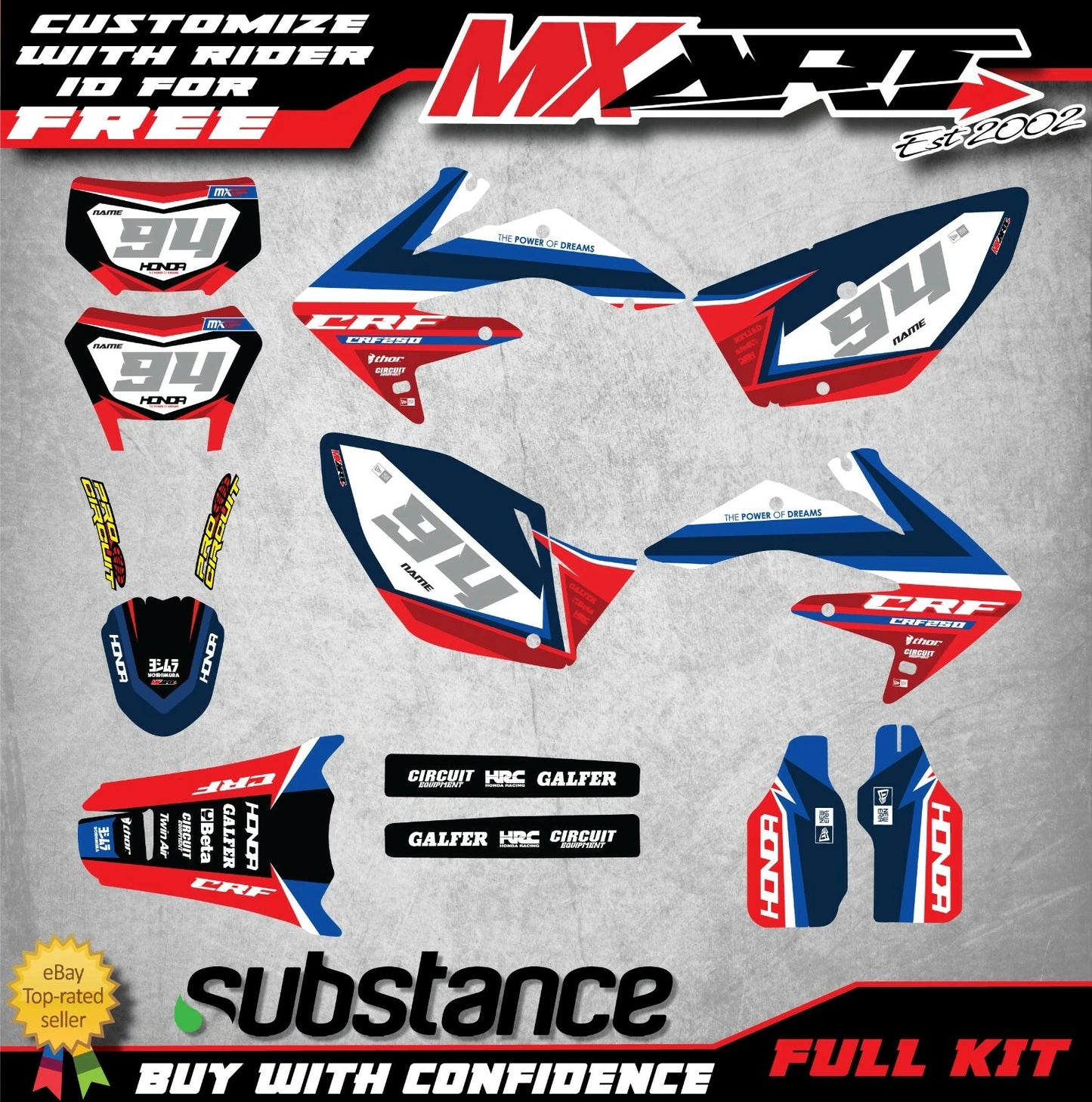 Graphics Kit for Honda CRF 250X - Fluid Style Decals (2004-2017)