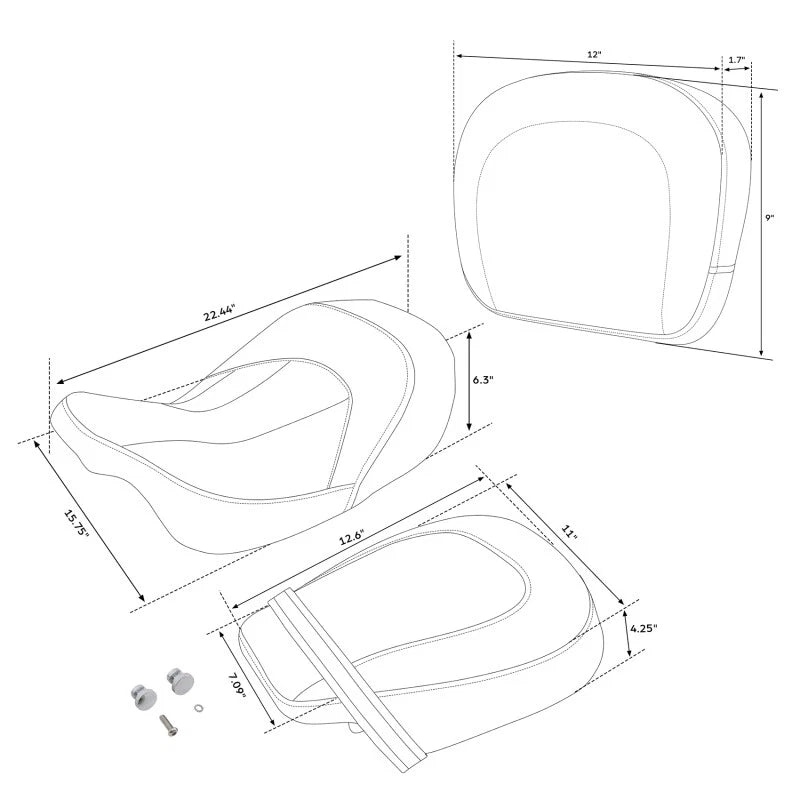 Driver Passenger Seat with Backrest Pad for Harley CVO Street Glide (2009-2023)