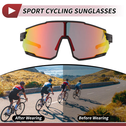 Goggles for Motorcycle Riding Red Lens Black Frame Cycling Sunglasses UV400