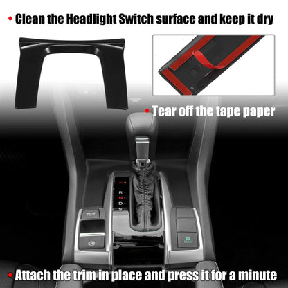 Gear Panel Trim Shift Box Cover for Honda Civic 2016-2021 Black