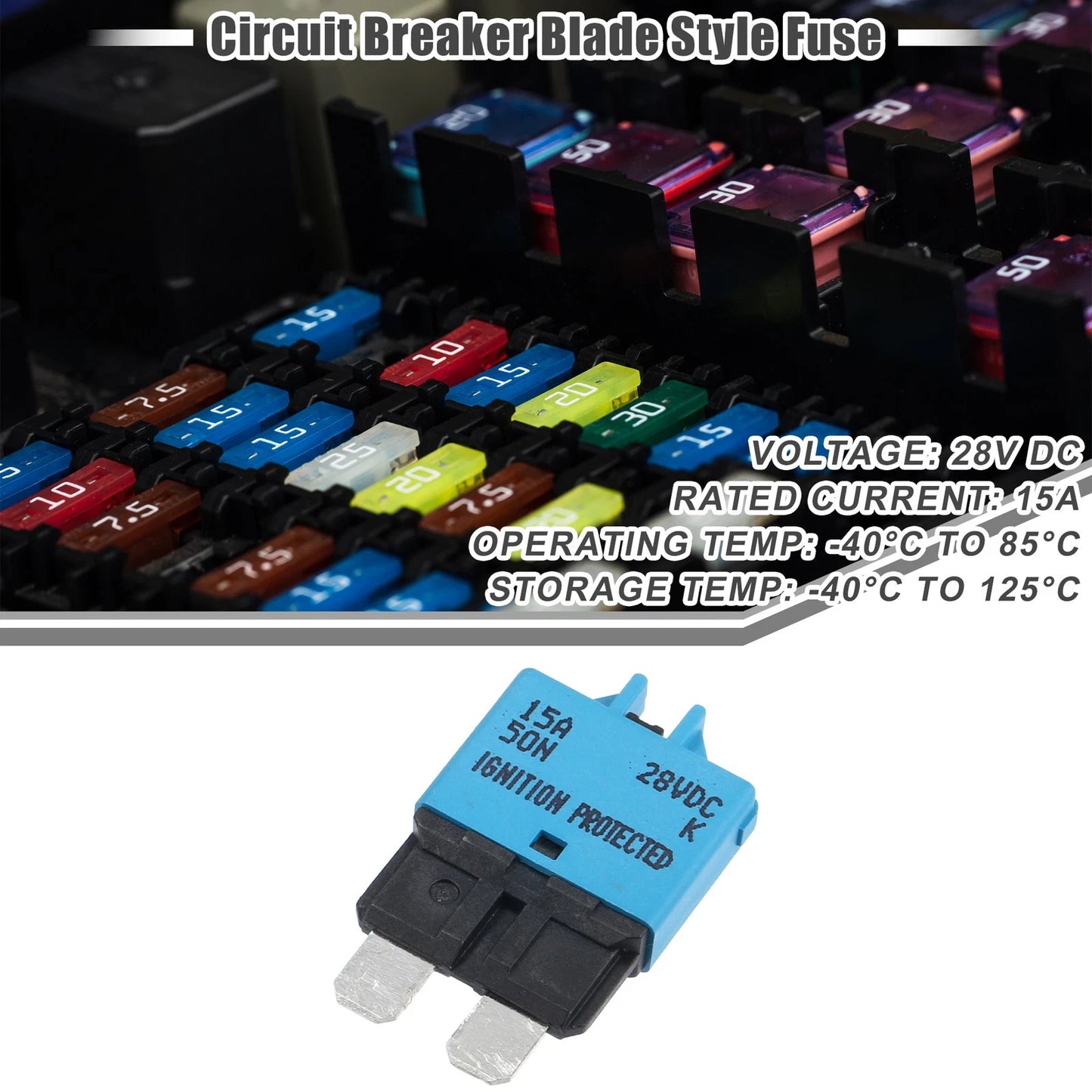 Circuit Breaker / 15A 28V / Blade Style Fuse Resettable for Car Marine