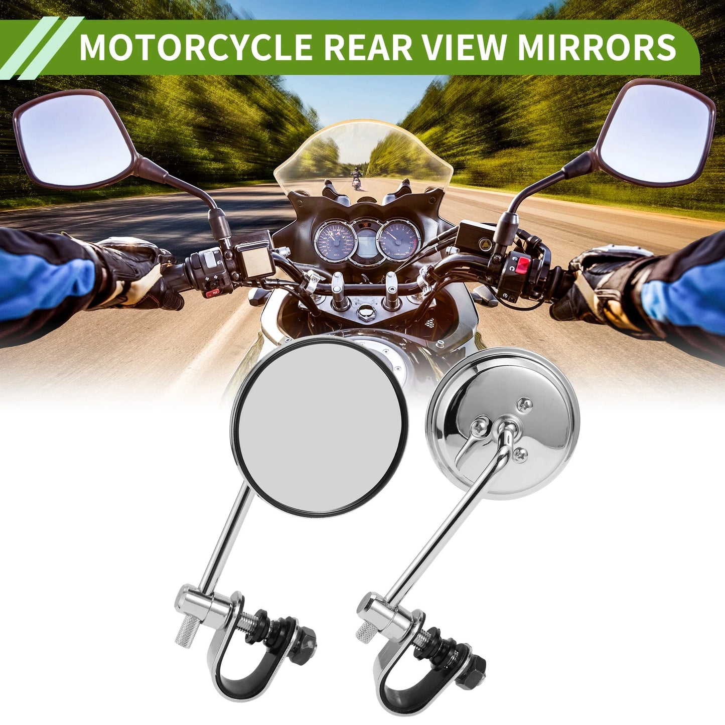 Rear View Mirror / M10 / Round Chrome Silver Tone Metal Aluminum for Motorcycle