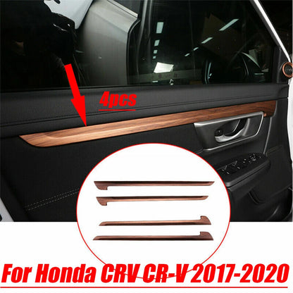 4 x ABS Wood Grain Inner Door Panel Strip Trim for Honda CR-V (2017–2020)