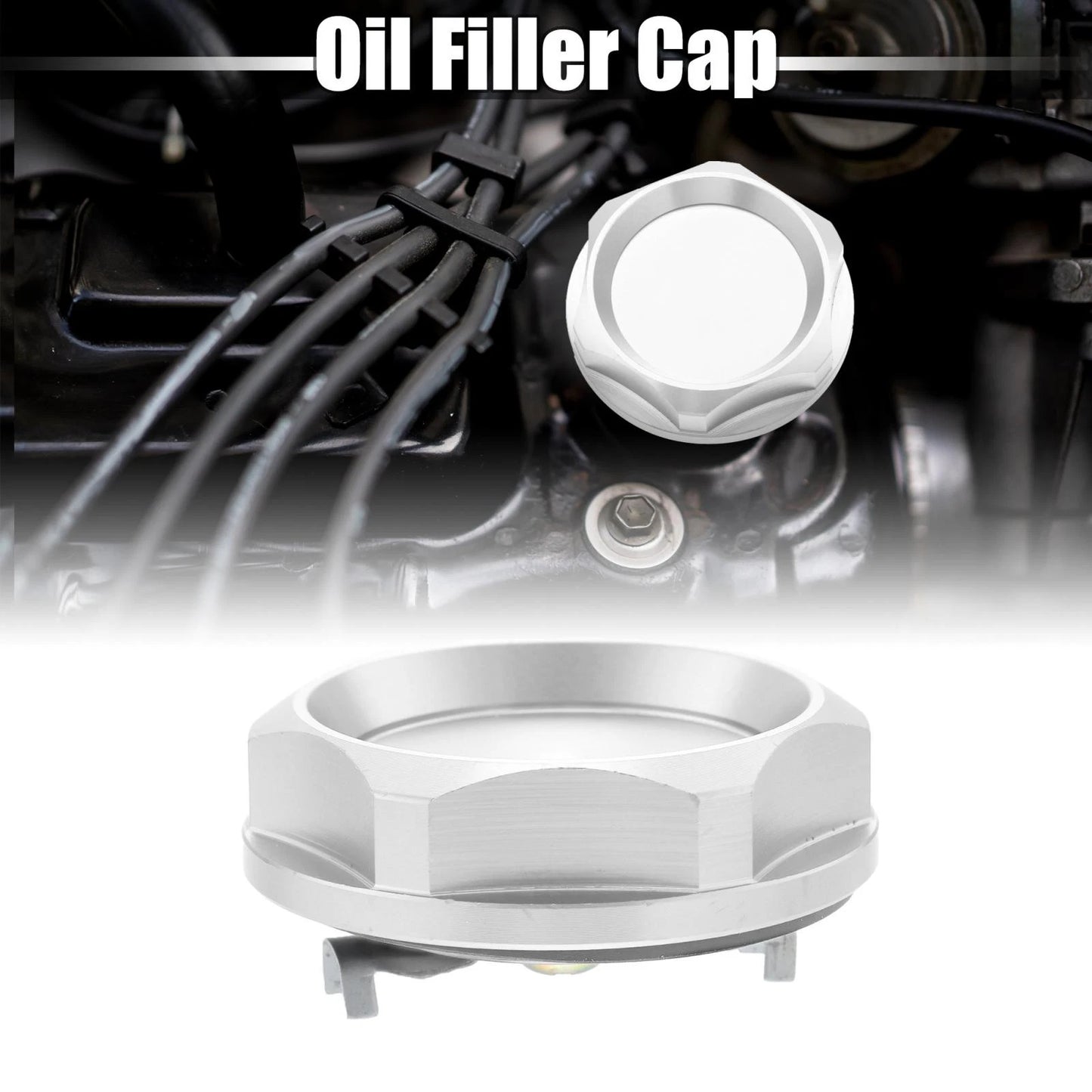 Silver Tone Aluminum Alloy Gas Engine Oil Filler Cap for Mitsubishi