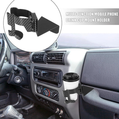 Carbon Fiber Phone Drink Cup Mount Holder for Jeep Wrangler (2018-2023)
