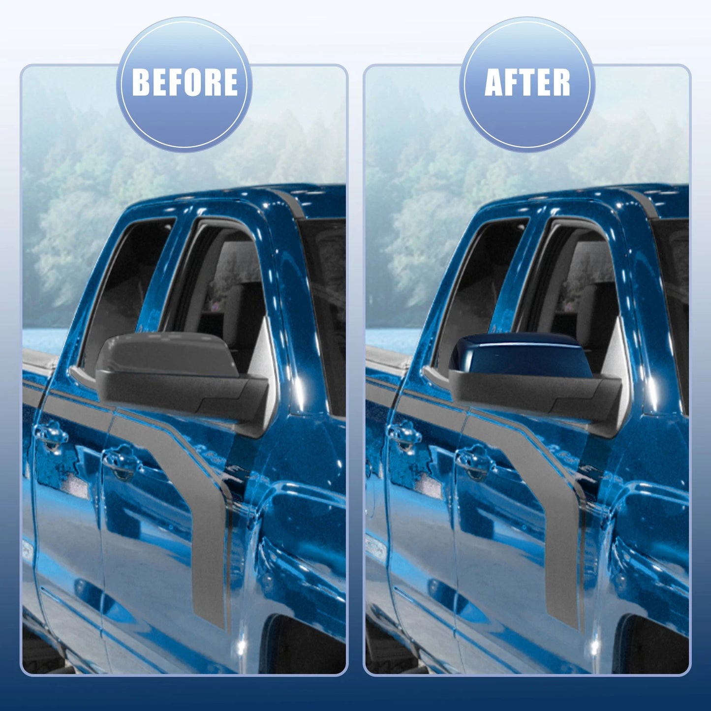 Pair Blue Top Side Mirror Covers for Chevy Silverado 1500 2500 3500 (2014-2019)