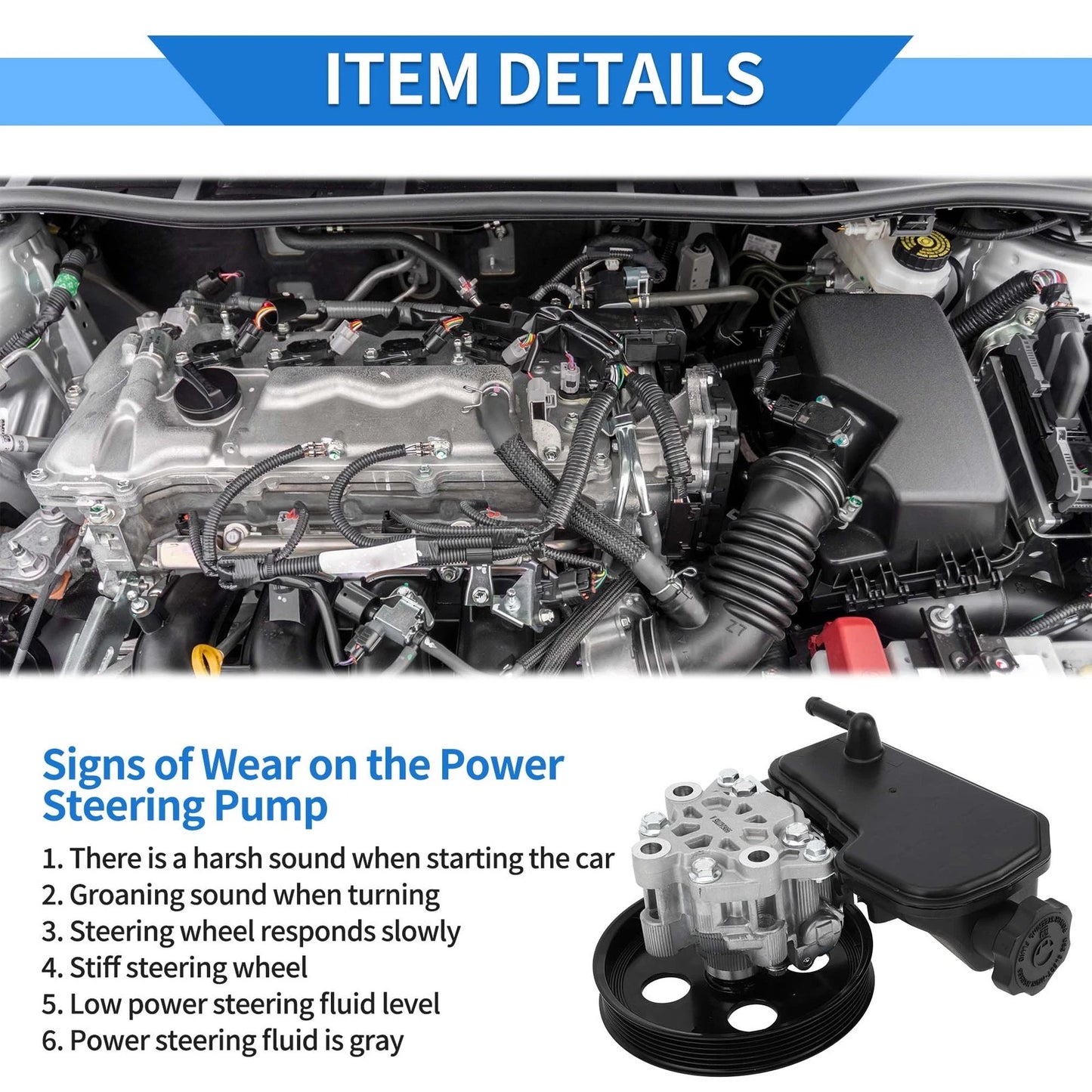 Power Steering Pump w/ Pulley & Reservoir for Jeep Commander (2006-2010)