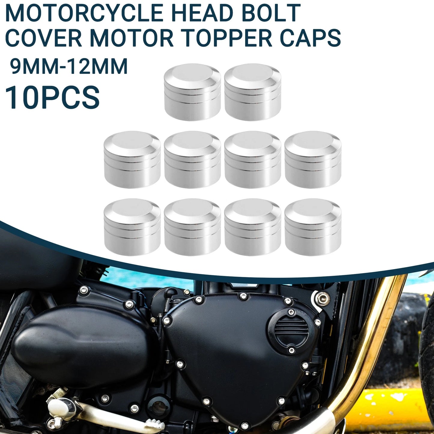 Bolt Cover Caps 9mm–12mm for Motorcycle Chrome Silver Tone 10 pcs