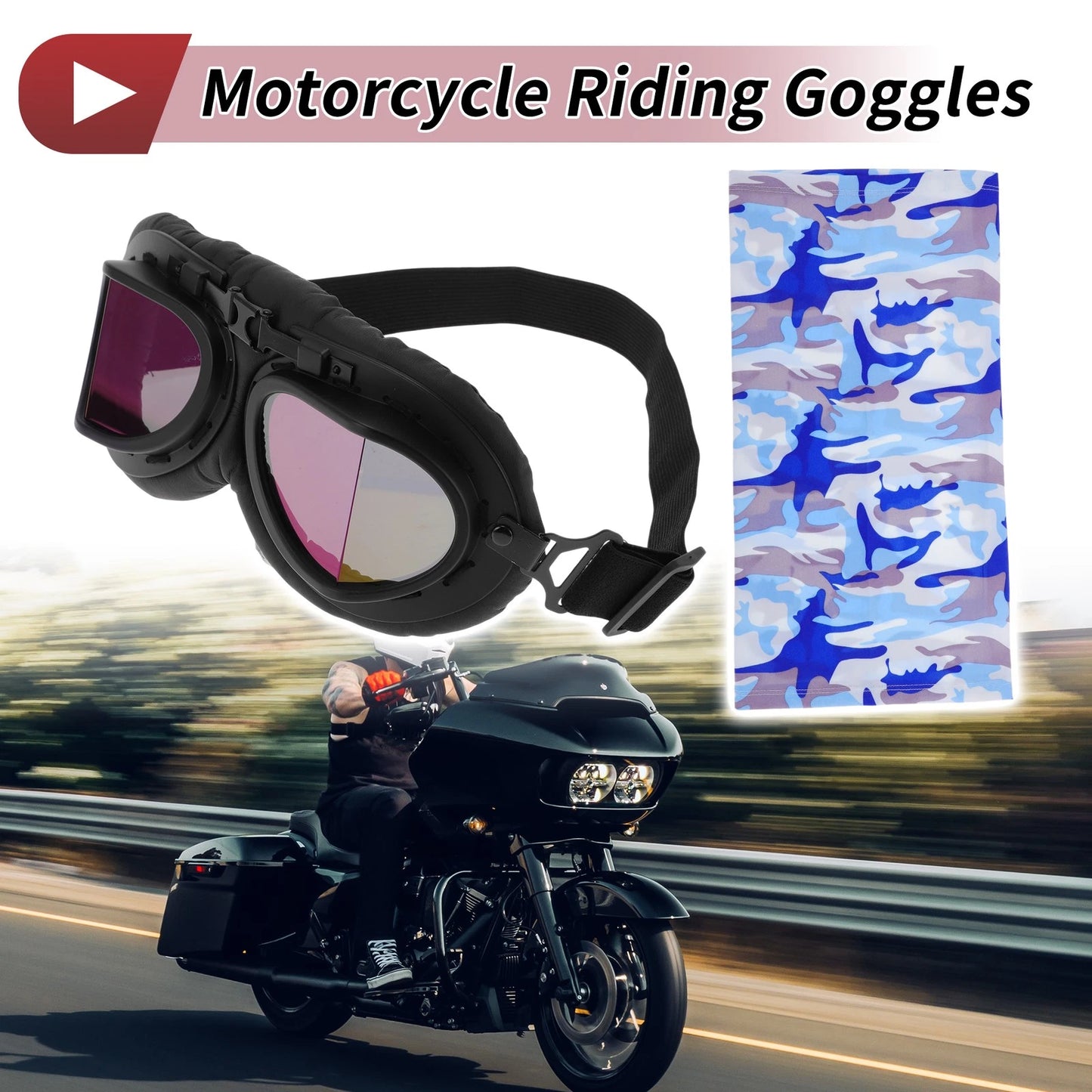 Motorcycle Riding Goggles Multicolour Lens Black Frame Cycling Sunglasses