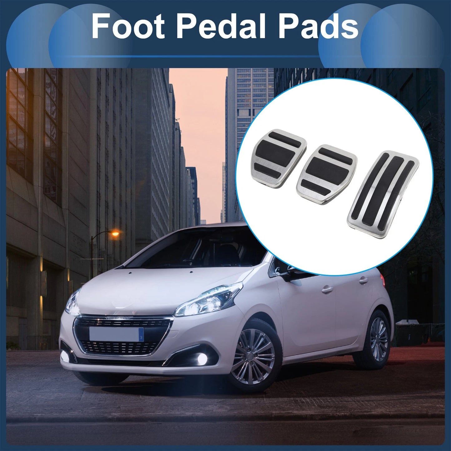 Manual Footrest Pedals Cover Set for Peugeot 208 (2013-2018) Silver Tone