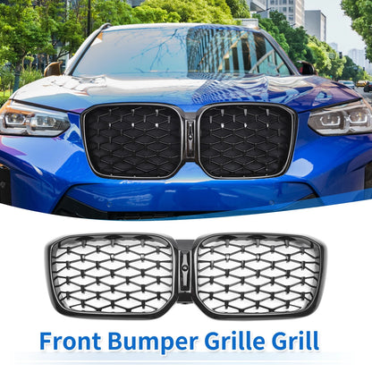 Front Upper Bumper Grille for BMW X3 G01 2020-2023 Diamond Star Gloss Black