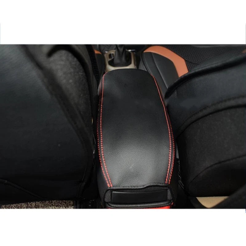 Black Leather Center Console Armrest Cover for Jeep Renegade (2015-2023)