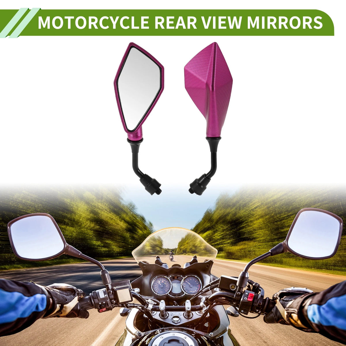 M10x1.25 Rear View Mirrors Polygonal Shape Purple Iron Plastic for Motorcycle