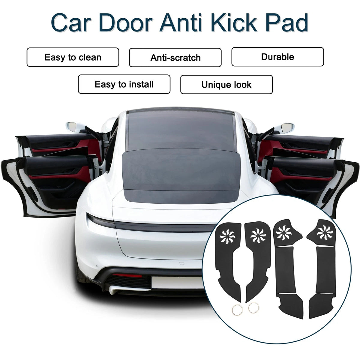 Car Door Anti Kick Pad Sticker Protector for Toyota Crown (2010-2012) Black