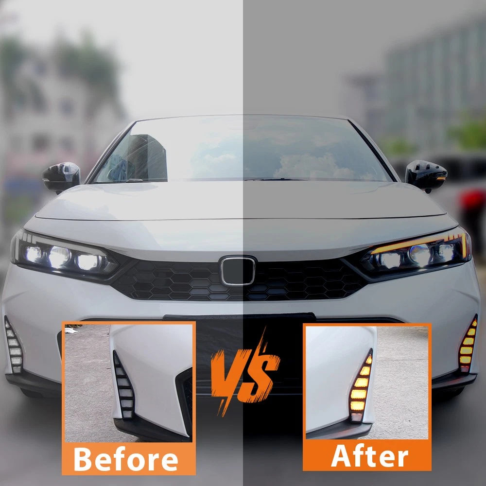 3-Color Front Bumper DRL LED Dynamic Turn Signal Auto Light for Honda Civic (2016–2021)