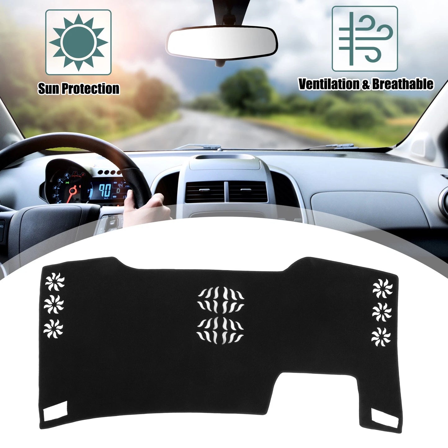 Car Dashboard Cover Black Polyester Non-Slip Protector for TOYOTA Alphard