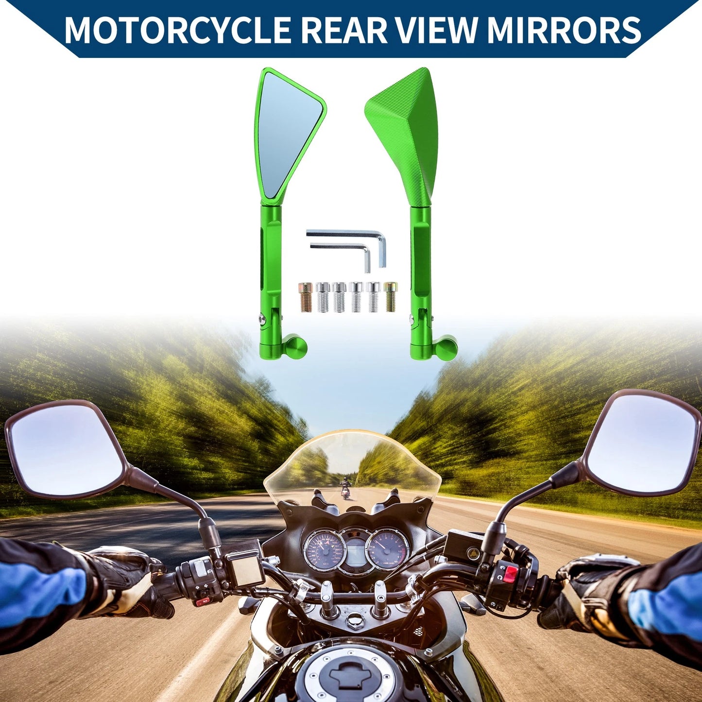 Motorcycle Rear View Mirrors Triangle Shape Green Aluminum Alloy