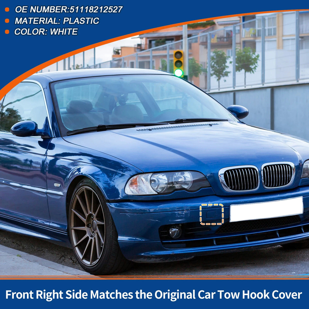 Tow Hook Cover Front Car Bumper for BMW 525i 528i 530i White