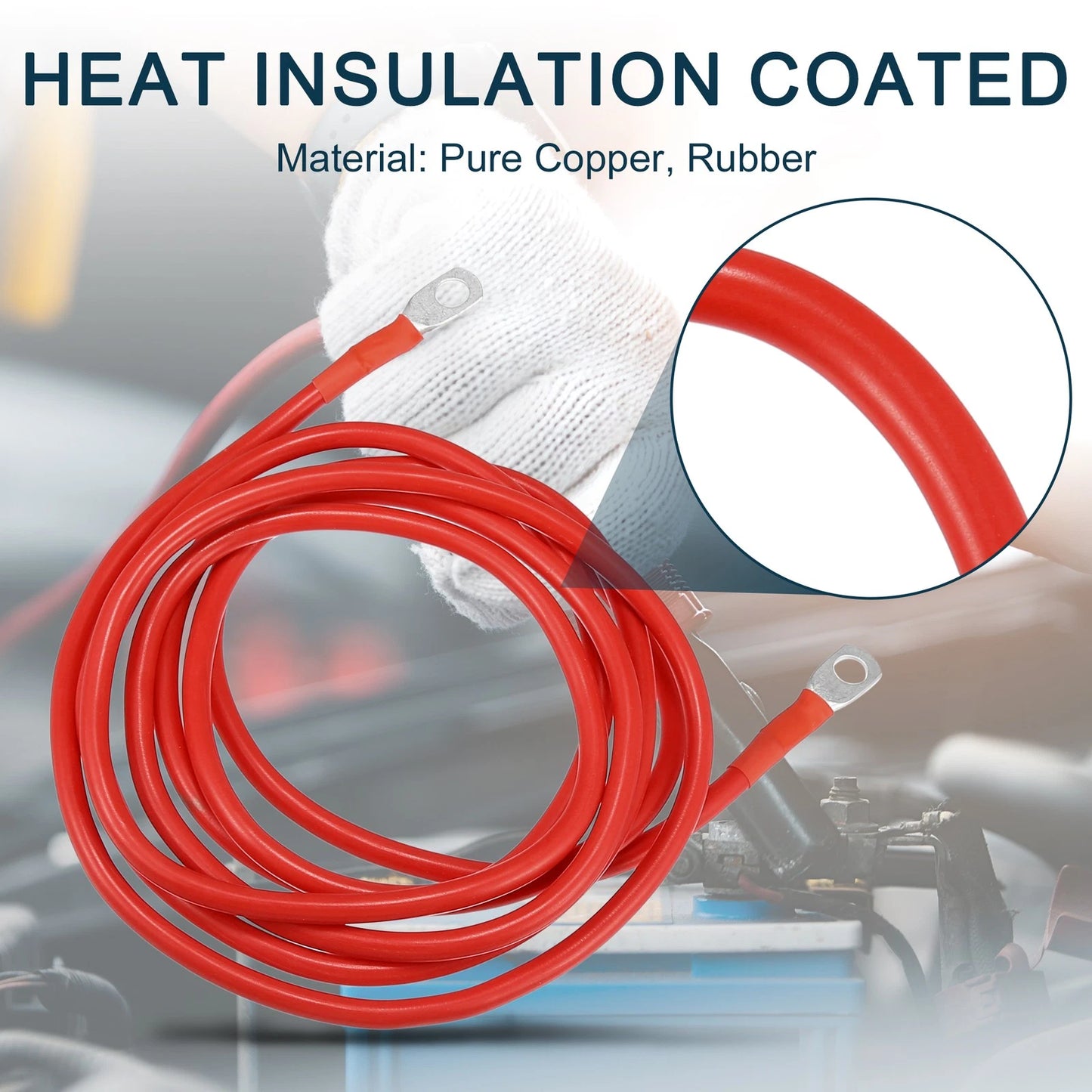 Battery Inverter Cable 8AWG 8ft Marine Copper Wire Red 1pc for Car