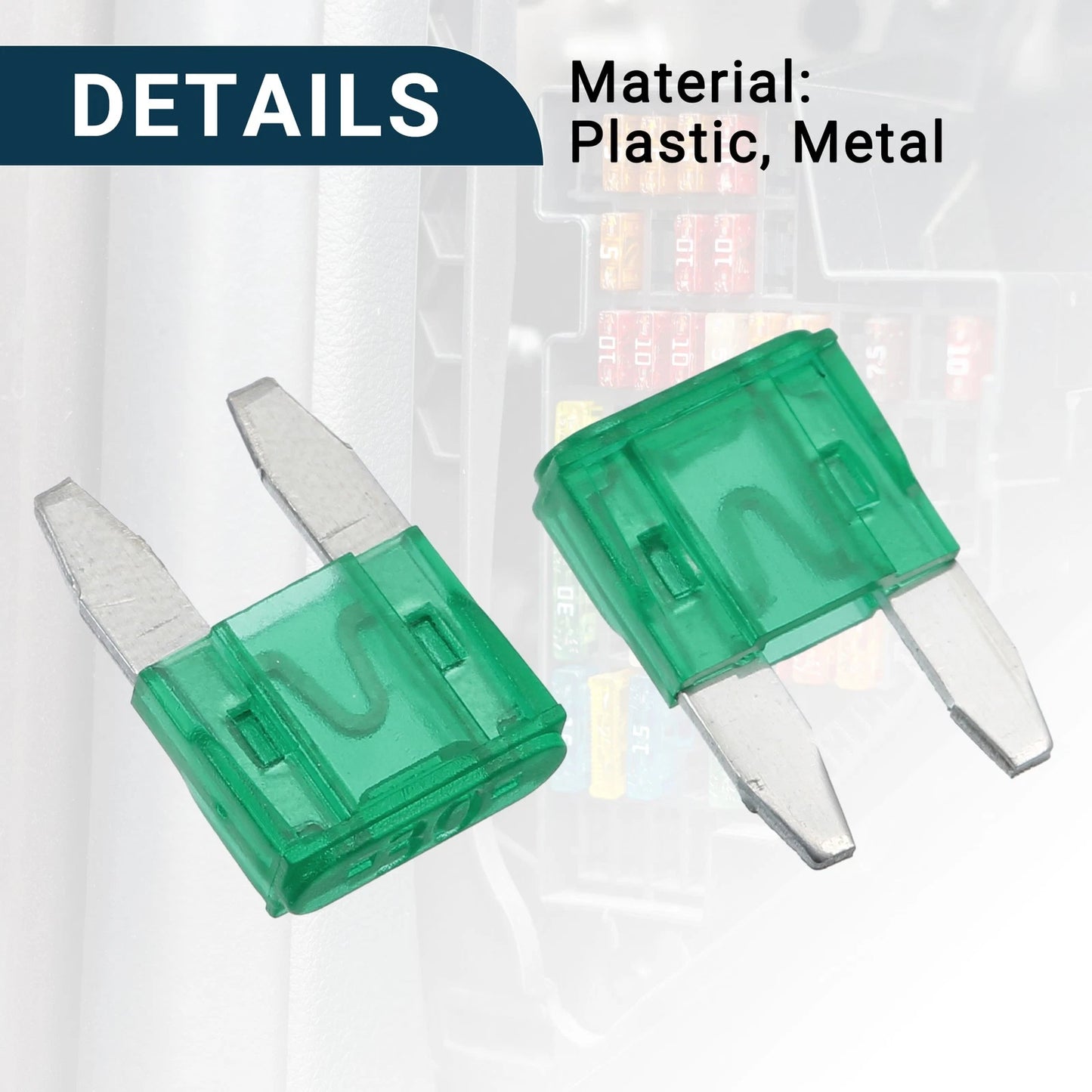 30A Mini Blade Fuses 20 x Short Circuit Protection for Car - Green