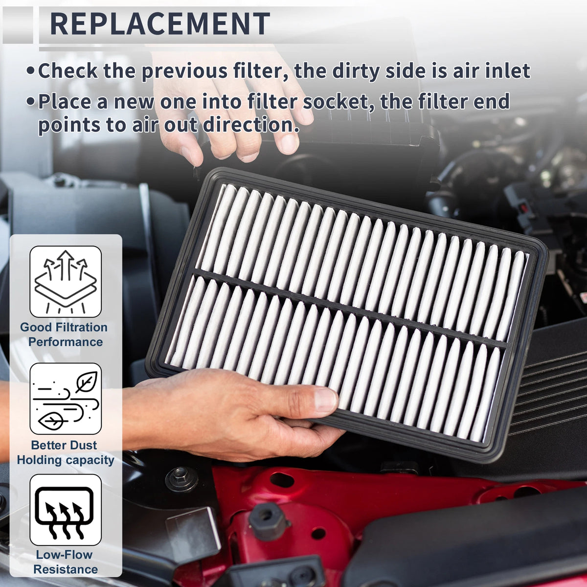 Car Engine Air Filter for Jeep Wrangler (2018-2024) - 1 Pcs Long Life