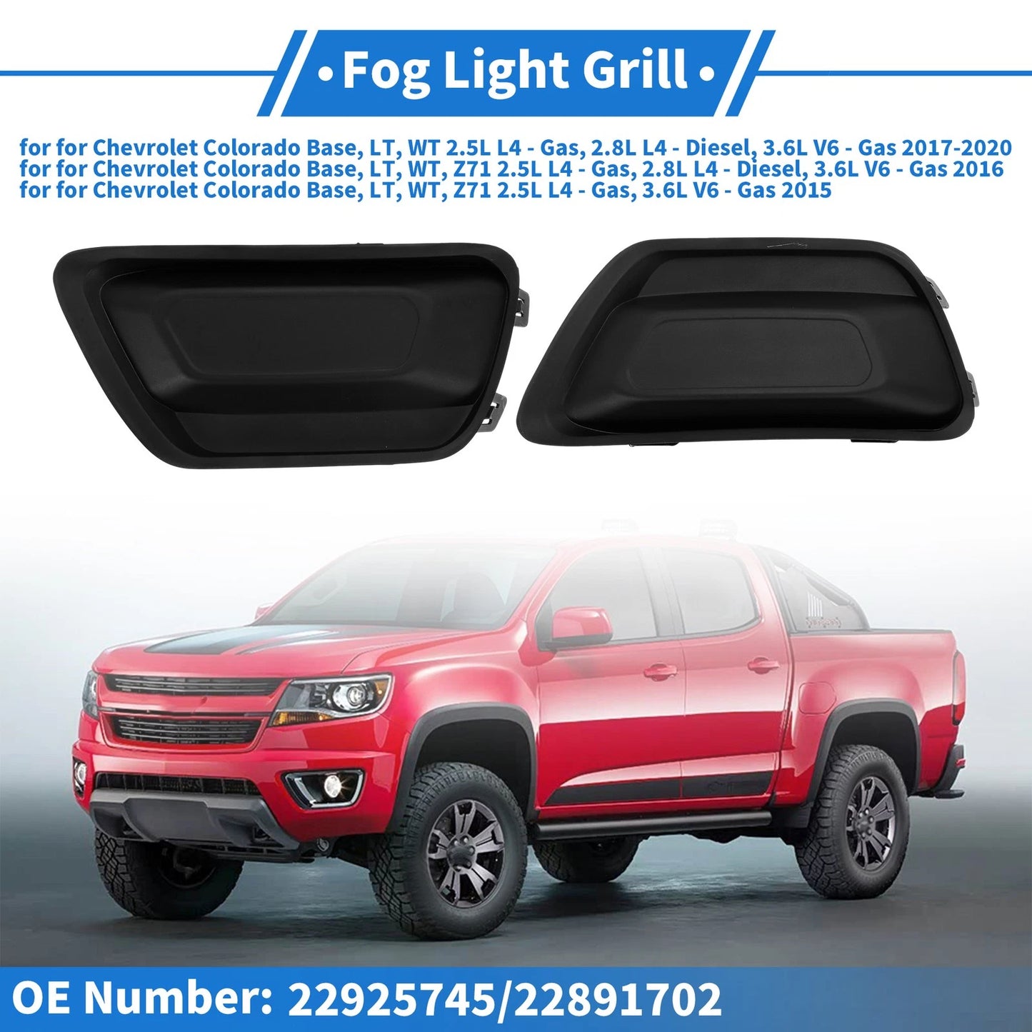 Front Left Front Right Fog Light Grill for Chevrolet Colorado (2017 - 2020)
