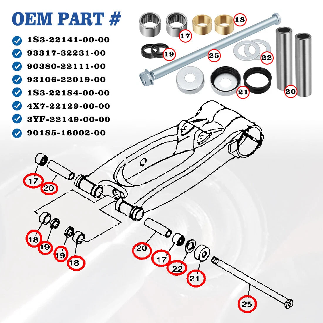Rear Swing Arm Shaft Bearing Seal Bushing for Yamaha Raptor 700 700R (2006–24)