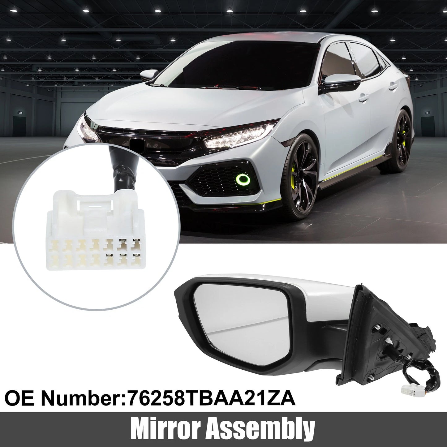 5 Pin Left Side Exterior Door Mirror Assembly for Honda Civic (2016-2020)