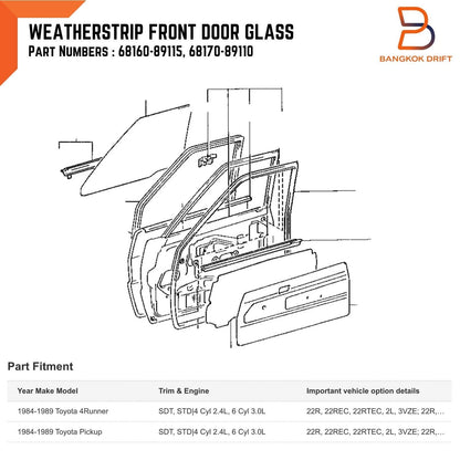 4pc Weatherstrip Door Belt for Toyota Hilux LN65 LN56 LN60 (1984-1988)