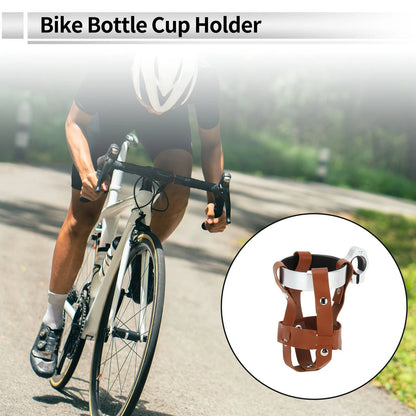 Water Bottle Cup Holder for Motorcycle Brown Silver Tone PU Aluminum Alloy