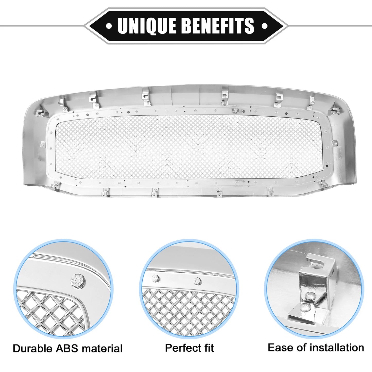 Front Grille Assembly for Dodge Ram 3500 Chrome Silver Tone (2010-2018)