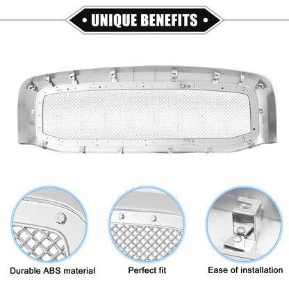 Front Grille Assembly for Dodge Ram 3500 Chrome Silver Tone (2010-2018)