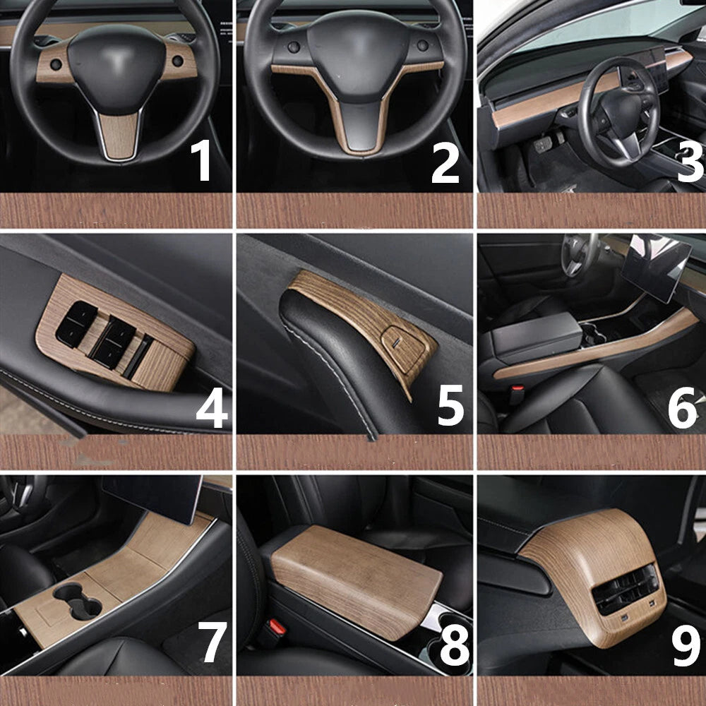 Wood Grain Interior Trim Decoration for Tesla Model 3 Y (2017–2023)
