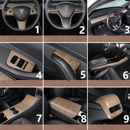 Wood Grain Interior Trim Decoration for Tesla Model 3 Y (2017–2023)