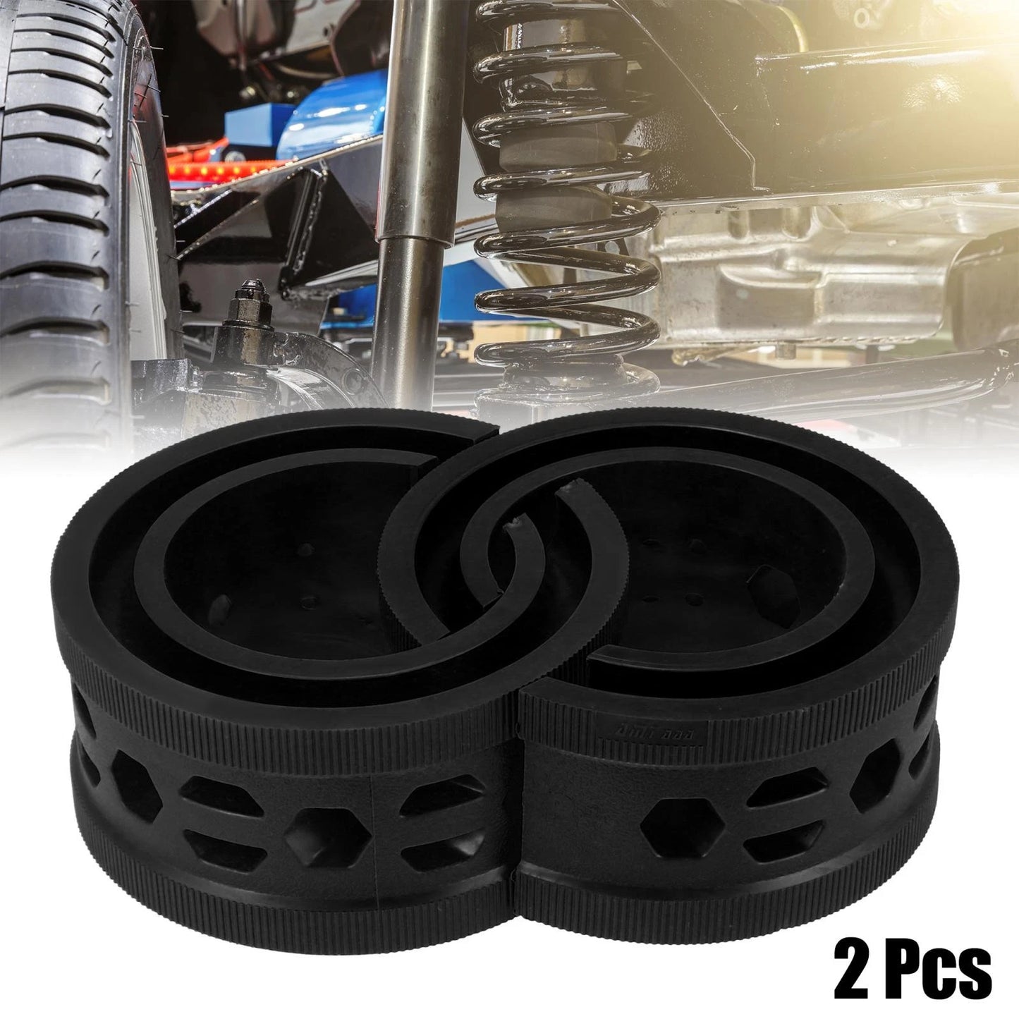 2 x Black Car Coil Spring Rubber Buffers for Ford & Chevy