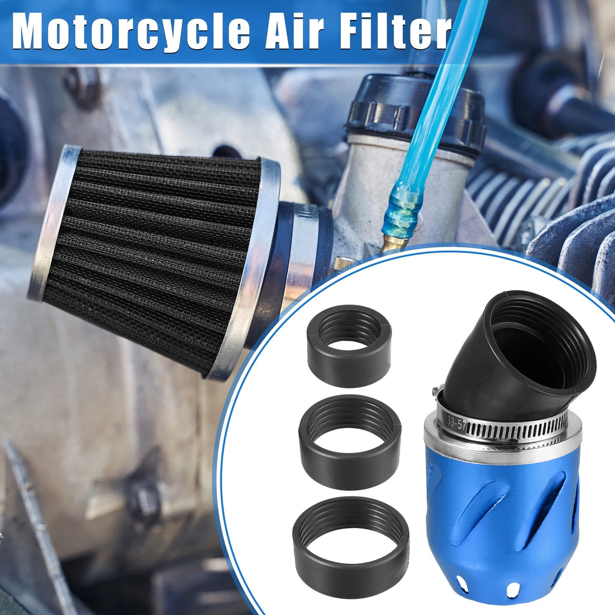 Air Filter 26/35/42/48mm ID 140x70mm Aluminum Blue for Universal Motorcycle