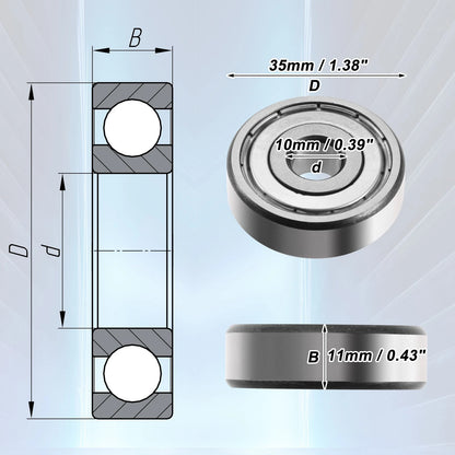 2 x 10x35x11mm 6300ZZ Car Single Row Deep Groove Ball Bearings Silver Tone for Vehicle