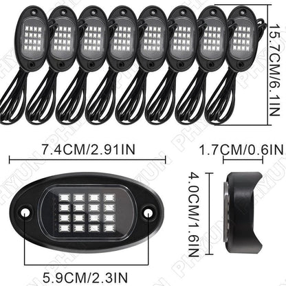 8x RGB LED Rock Lights for Offroad Truck Underbody Neon Lamps (2015-2023)