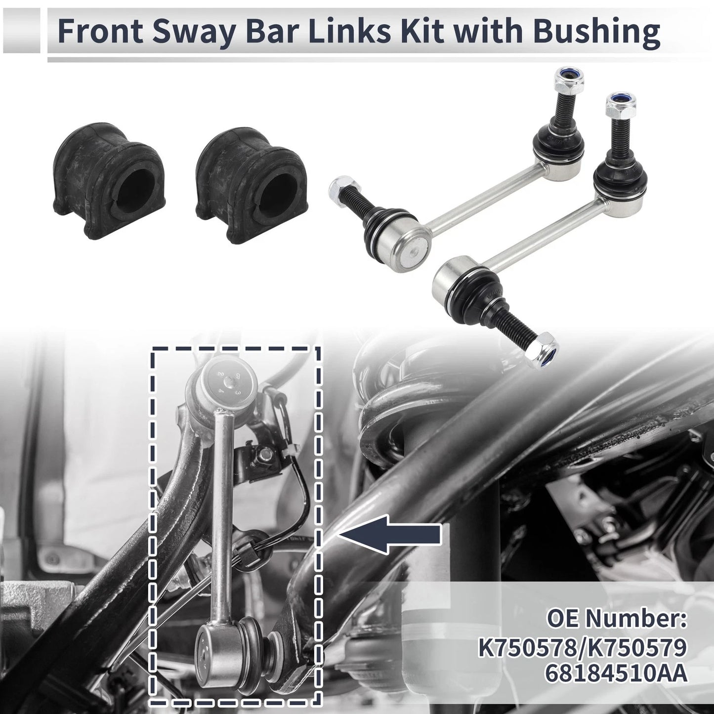 Front Stabilizer Bar Links with 2 x Bushings for Jeep Grand Cherokee (1999-2004)