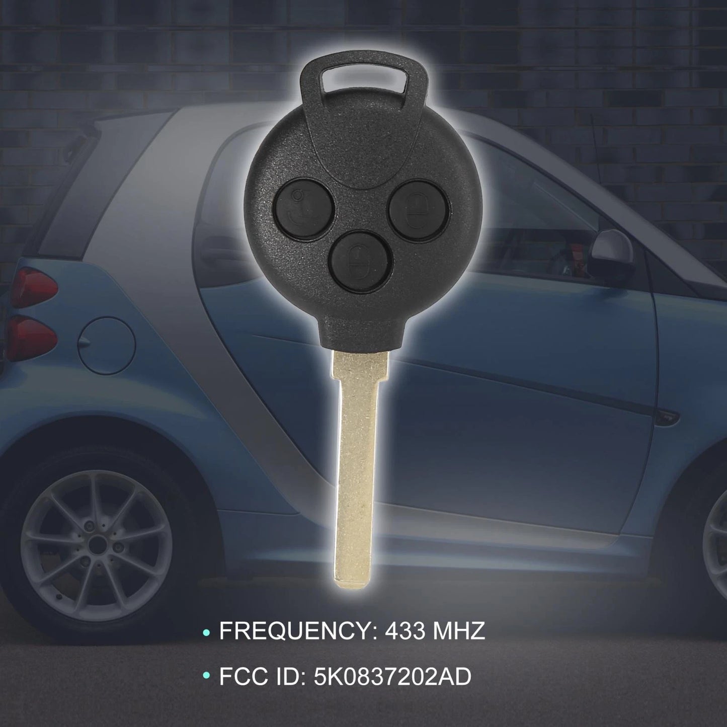 Keyless Entry Remote Car Key Fob 433MHz for Mercedes-Benz Smart Fortwo (07-13)