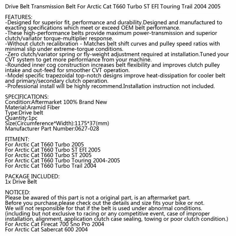 Timing Belt for Arctic Cat T660 Turbo Snowmobile (2004-2005)