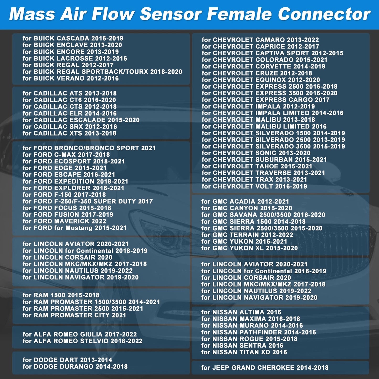 Mass Air Flow Sensor Female Connector Plug Pigtail Harness for CADILLAC