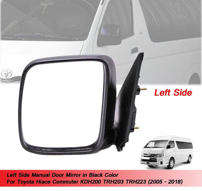 Left Black Side Manual View Mirror for Toyota Hiace Commuter (2005-2018)