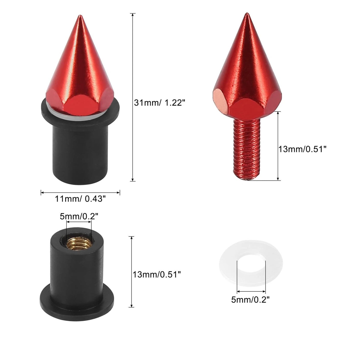 Bolts 10 x 5mm Fairing Windshield Screws Nuts Red for Motorcycle
