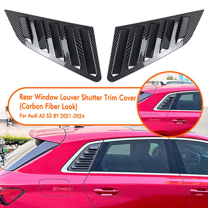 2 x Carbon Look Rear Side Window Louvers for Audi A3 S3 (2021-2024)