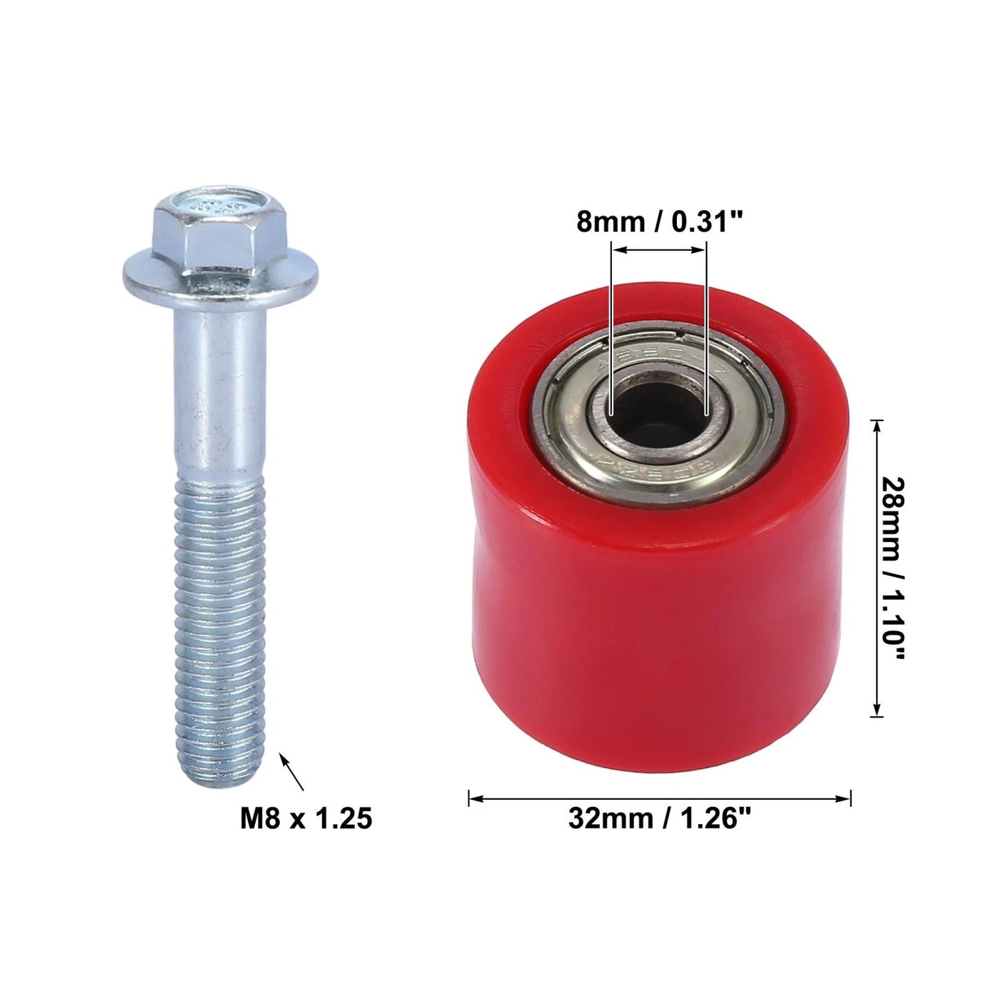 2 x 8mm Motorcycle Chain Pulley Roller Slider Wheel Guide Red