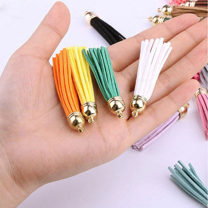 250PCS Bulk Colored Leather Tassel Pendants for Keychain Jewelry DIY